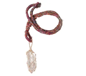 Himalayan Quartz Crystal, Necklace Made From Recycled Silk, Perfect Gift