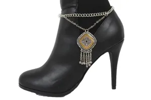 Hot Women Silver Chain Boot Bracelet Anklet Shoe Charm Ethnic Beads Jewelry Fringes