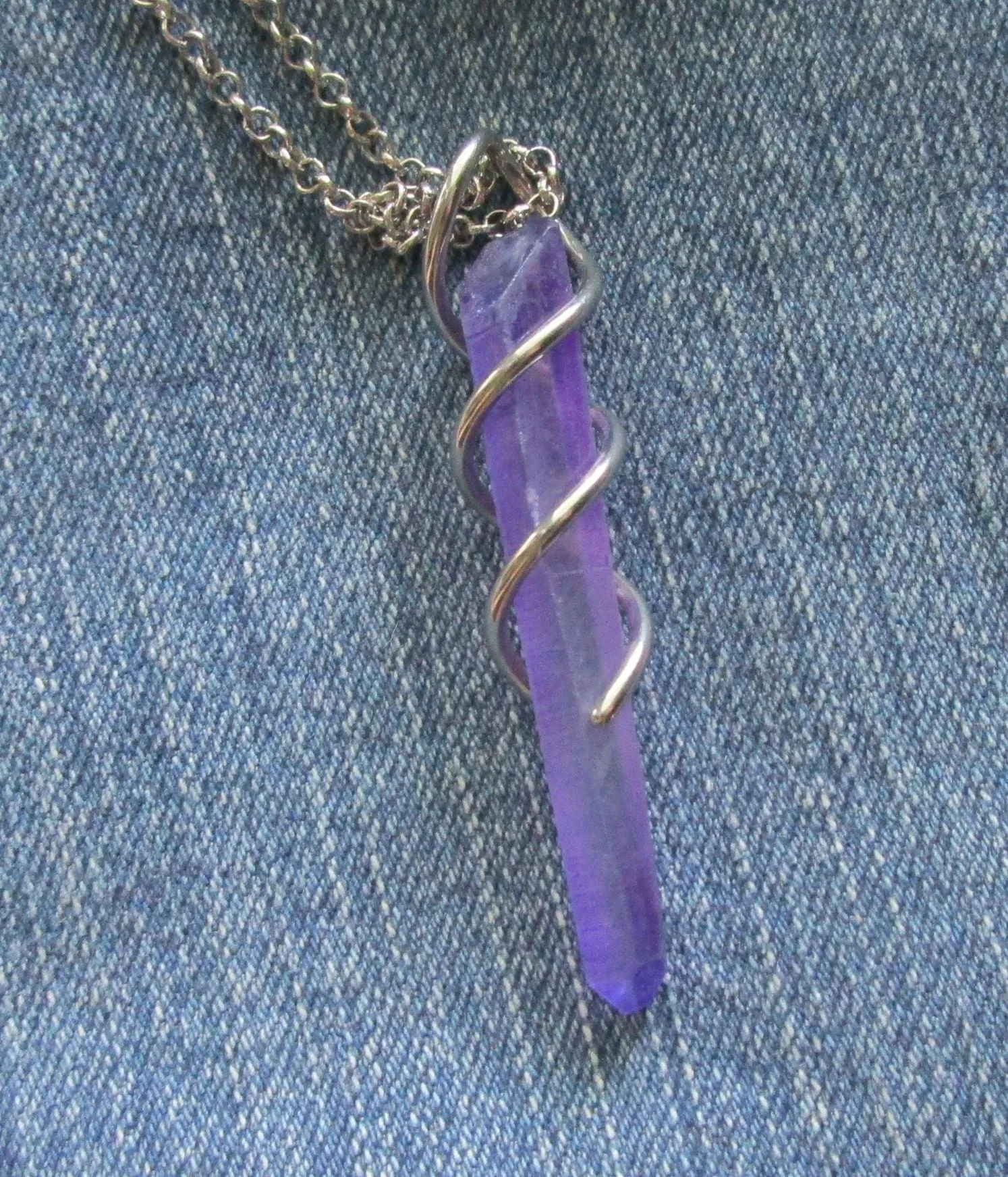 Indigo Violet Mystic Quartz Crystal Pendant Necklace