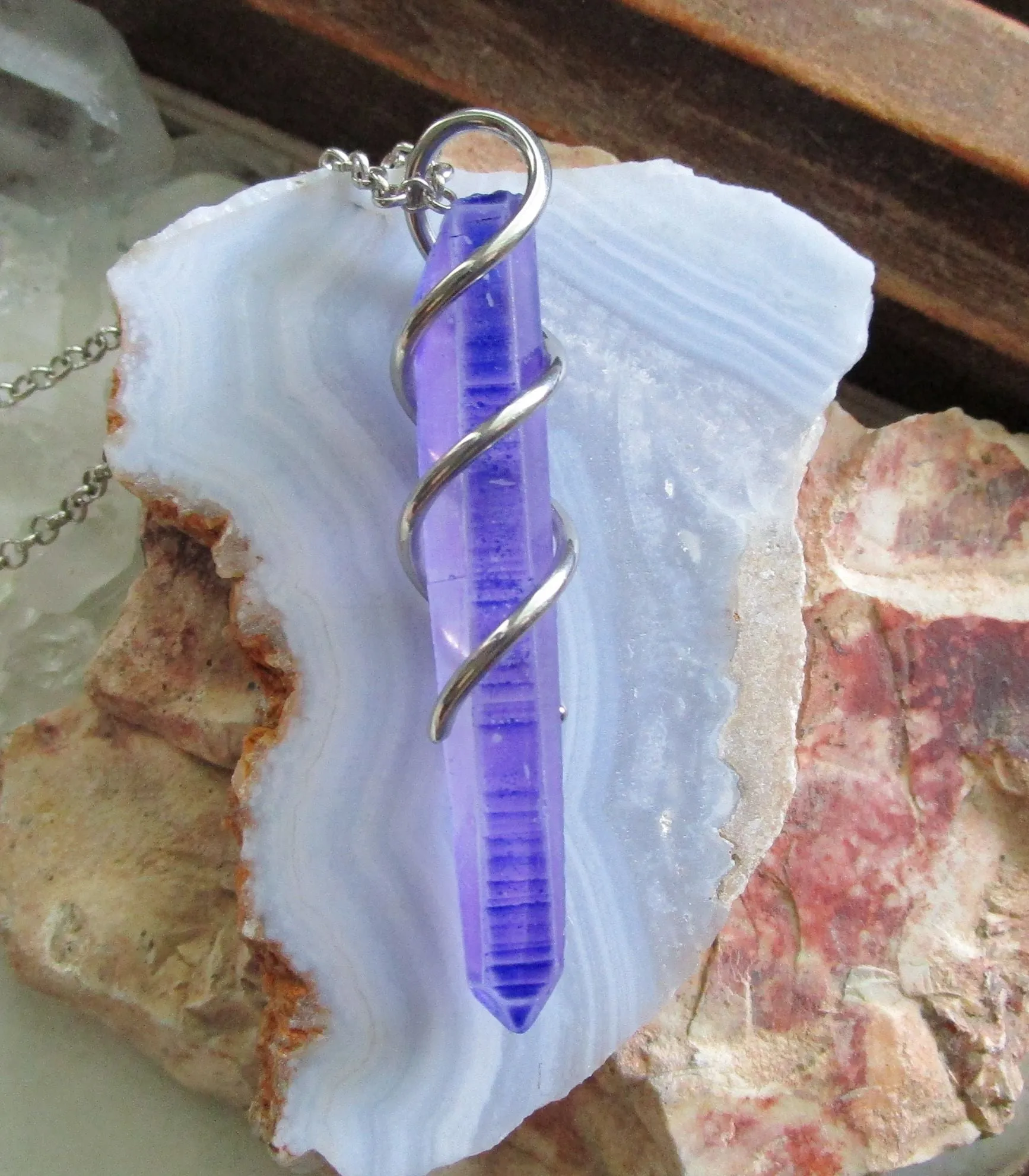 Indigo Violet Mystic Quartz Crystal Pendant Necklace