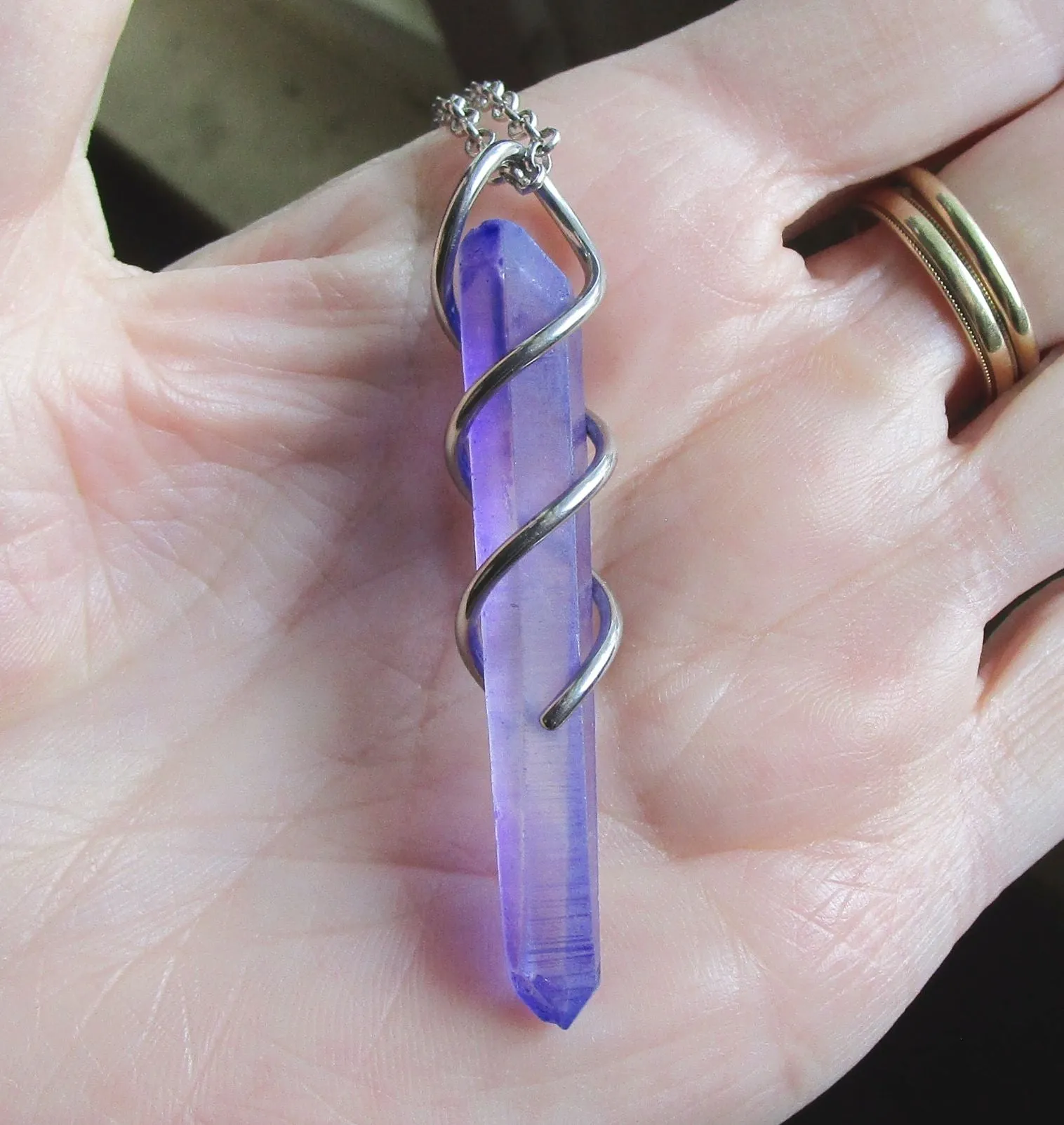 Indigo Violet Mystic Quartz Crystal Pendant Necklace