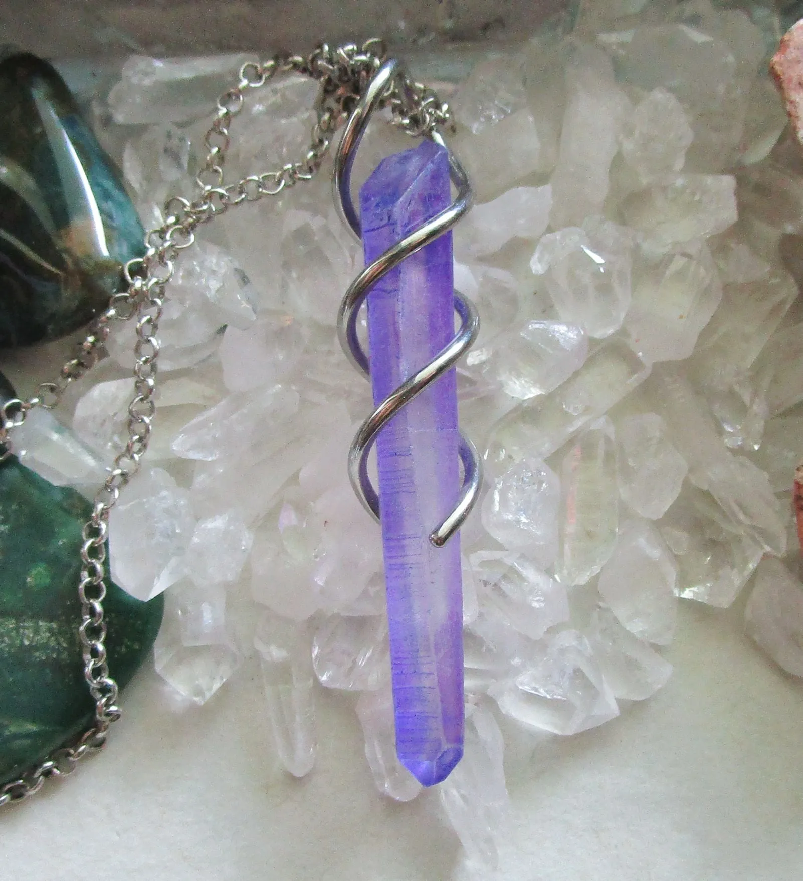 Indigo Violet Mystic Quartz Crystal Pendant Necklace