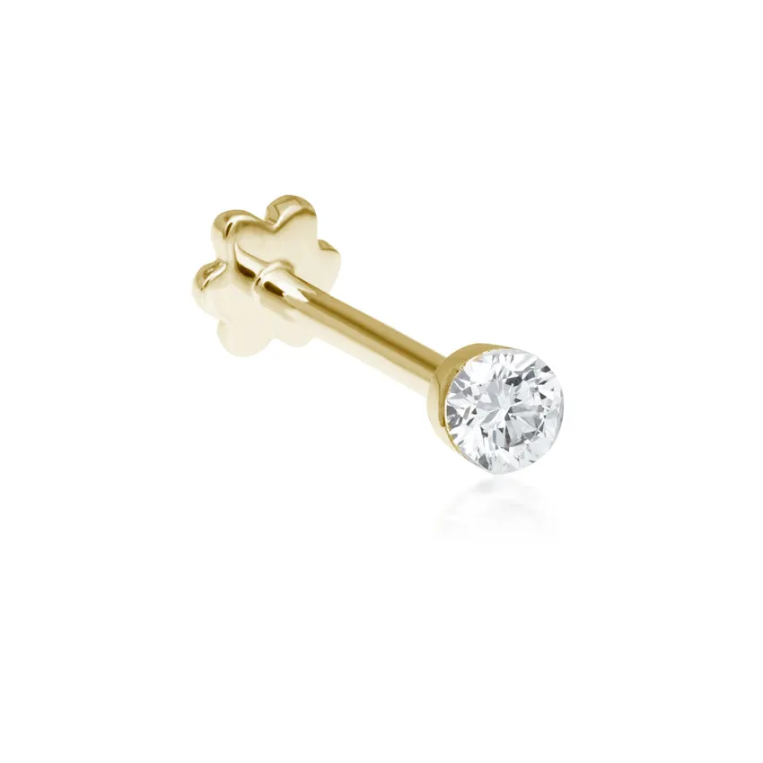 Invisible Set Diamond Threaded Stud Earring by Maria Tash in 18K Yellow Gold. Flat Stud.