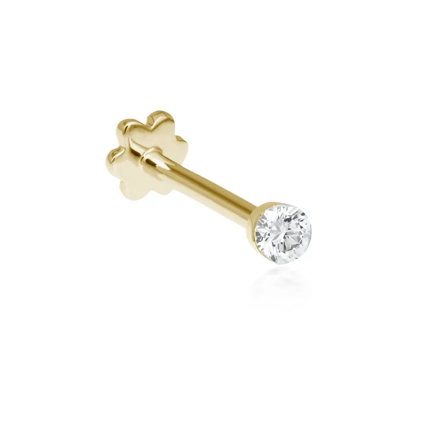 Invisible Set Diamond Threaded Stud Earring by Maria Tash in 18K Yellow Gold. Flat Stud.