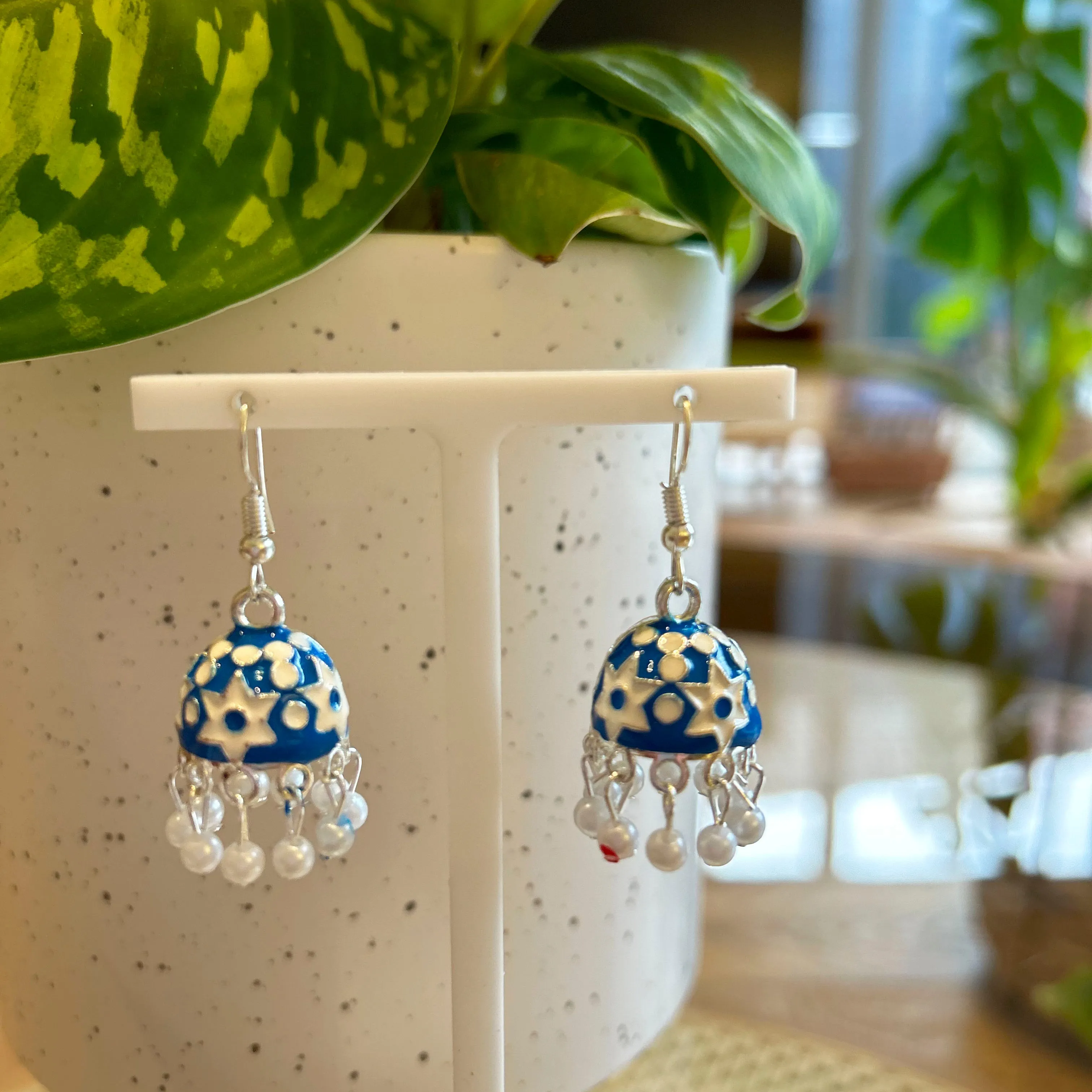 Jhumka Mini Blue Earrings Silver