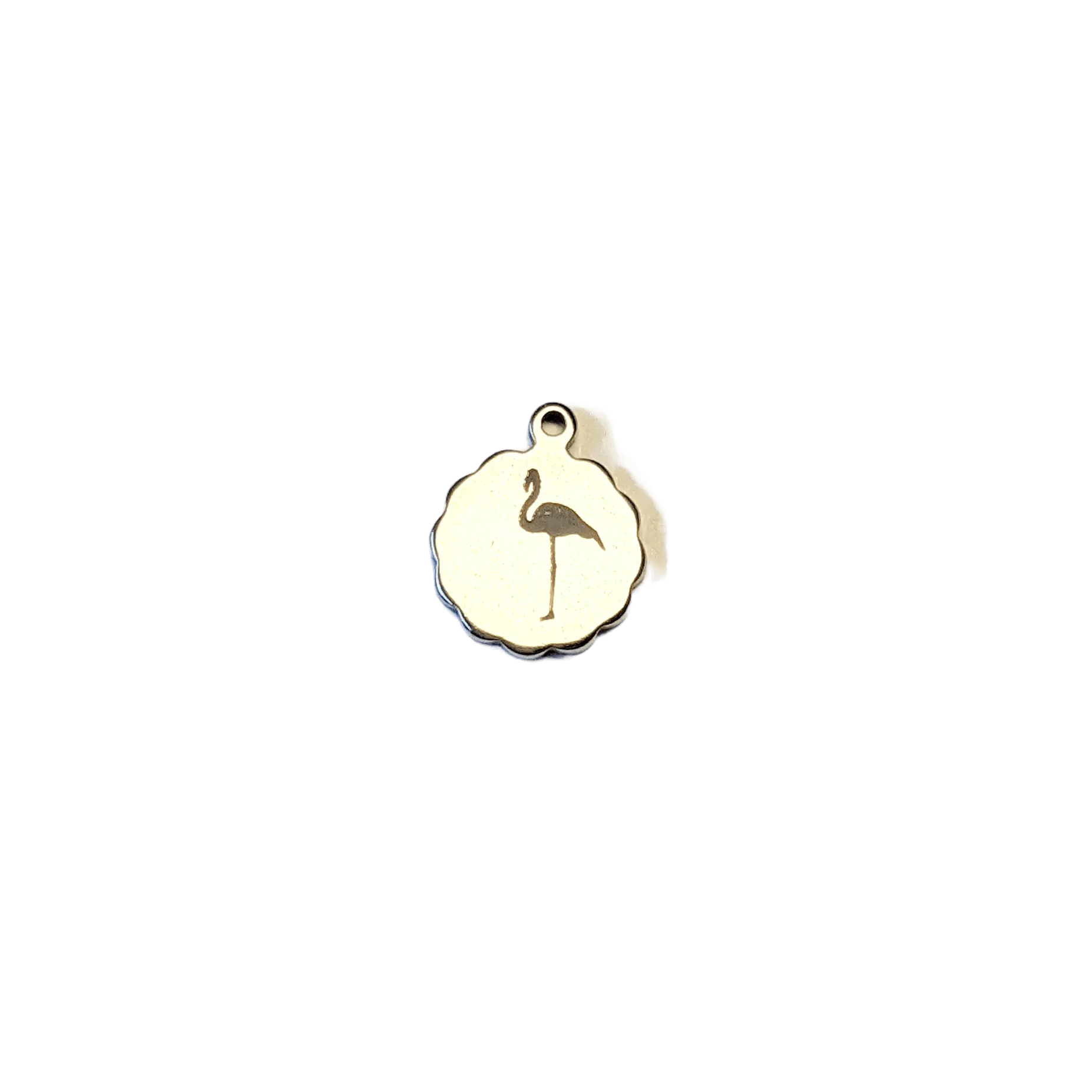 Laser Engraved Flamingo Disc Charm