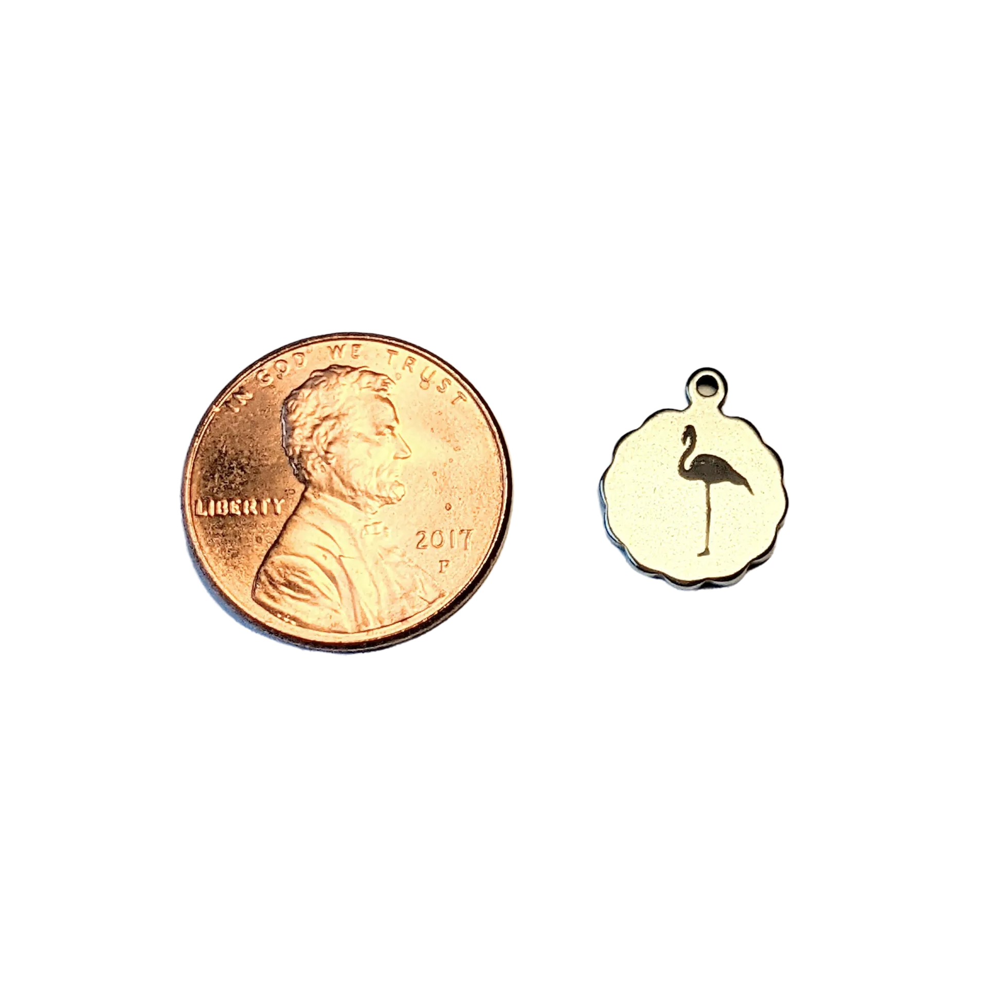 Laser Engraved Flamingo Disc Charm