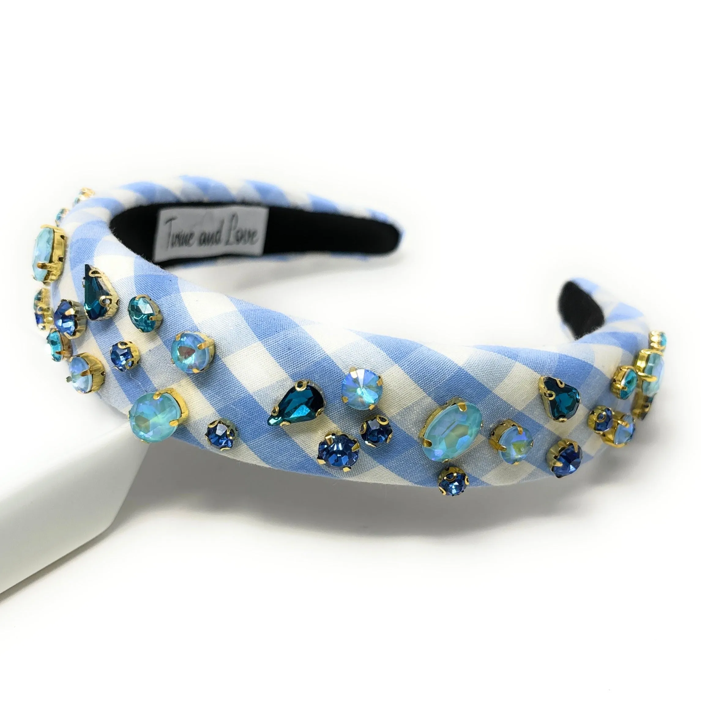 Light Blue Gingham Padded Headband