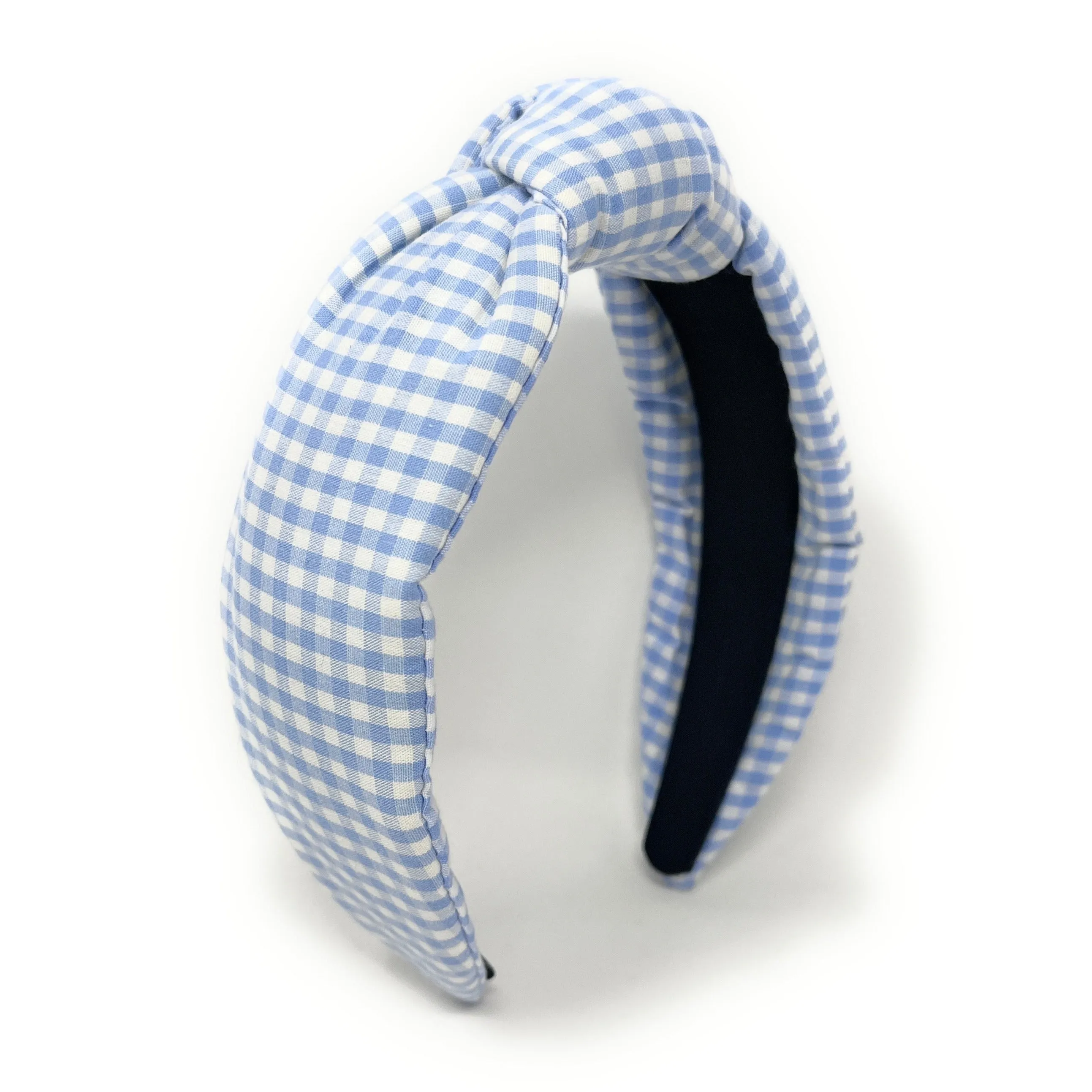 Light Blue Gingham Top Knot Headband