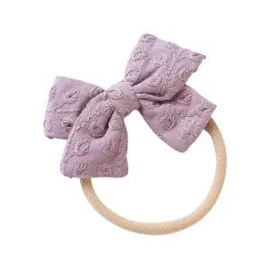 Little Embroidered Cotton Baby Bow — Mauve