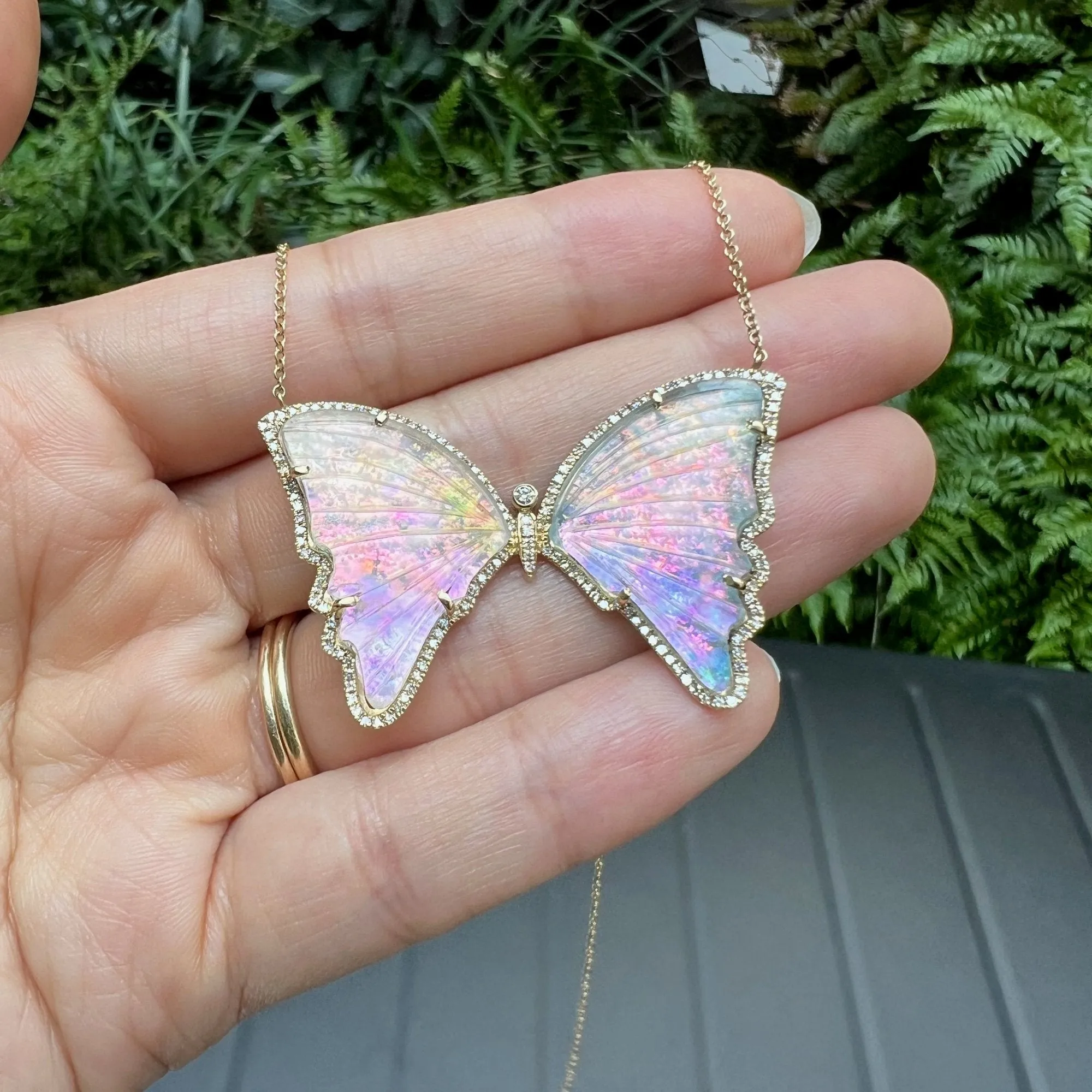 Magical Ocean Sunset Quartz Butterfly Necklace with Diamonds