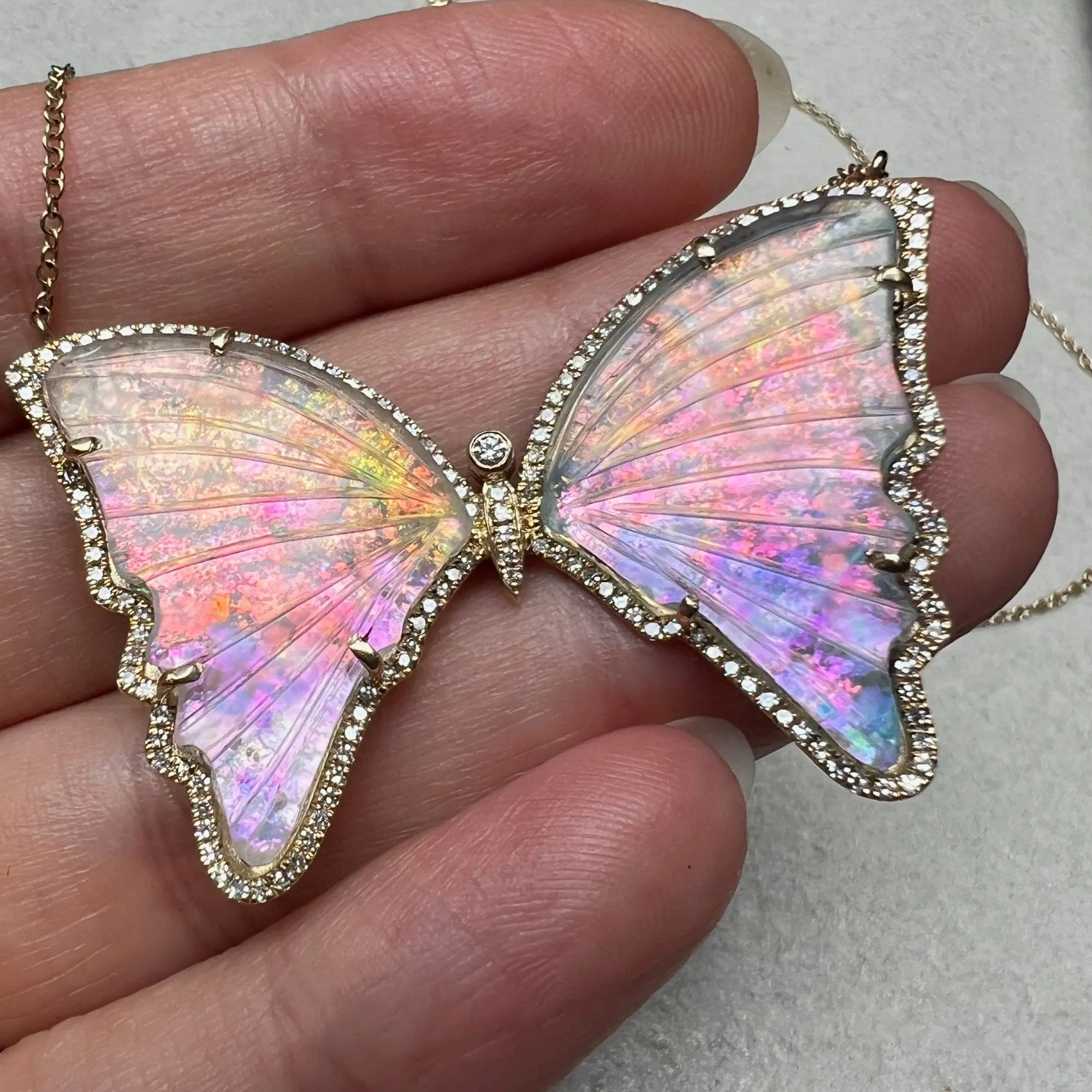 Magical Ocean Sunset Quartz Butterfly Necklace with Diamonds