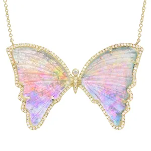 Magical Ocean Sunset Quartz Butterfly Necklace with Diamonds