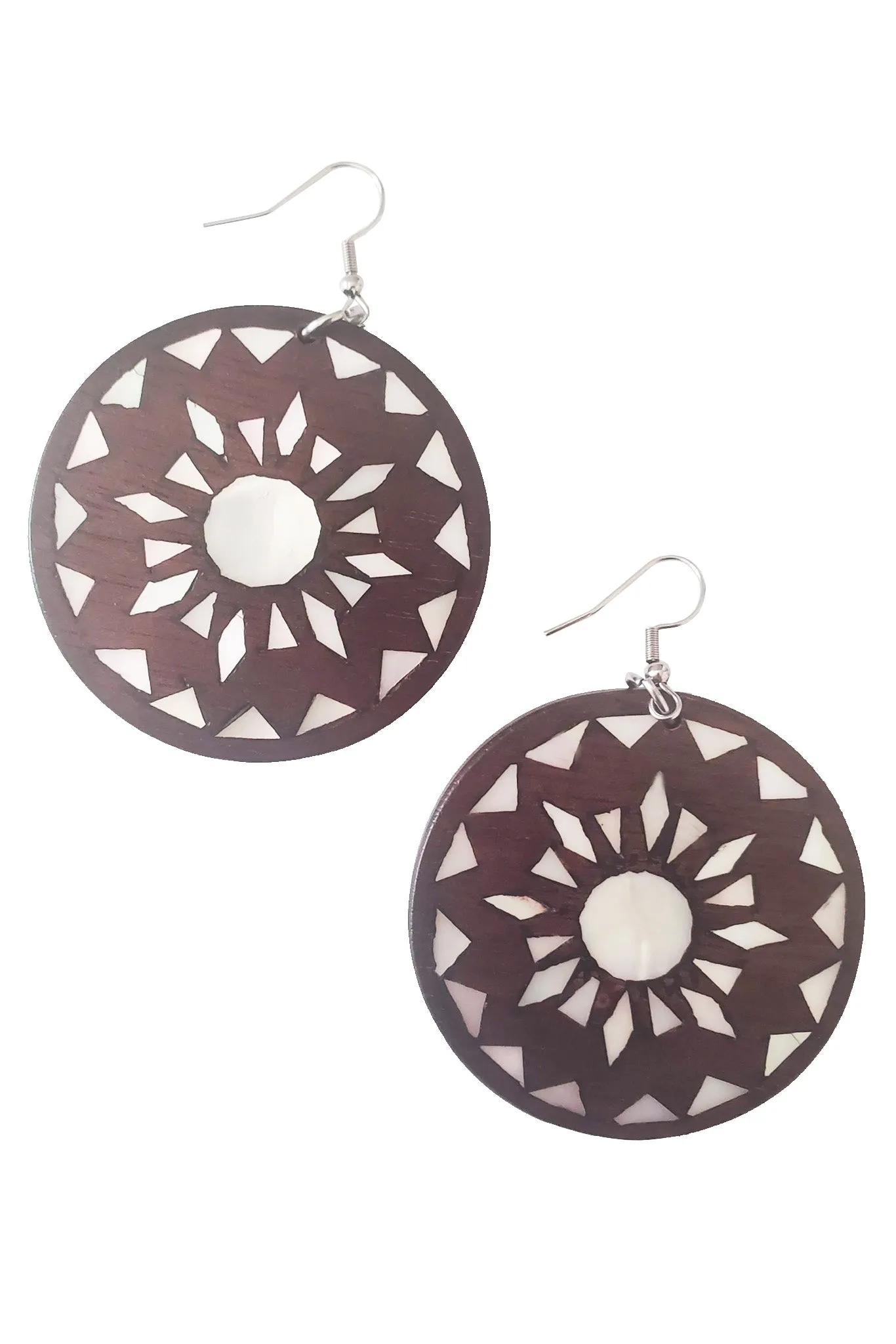 Maranao Mother of Pearl Inlaid Wooden Circle Earrings