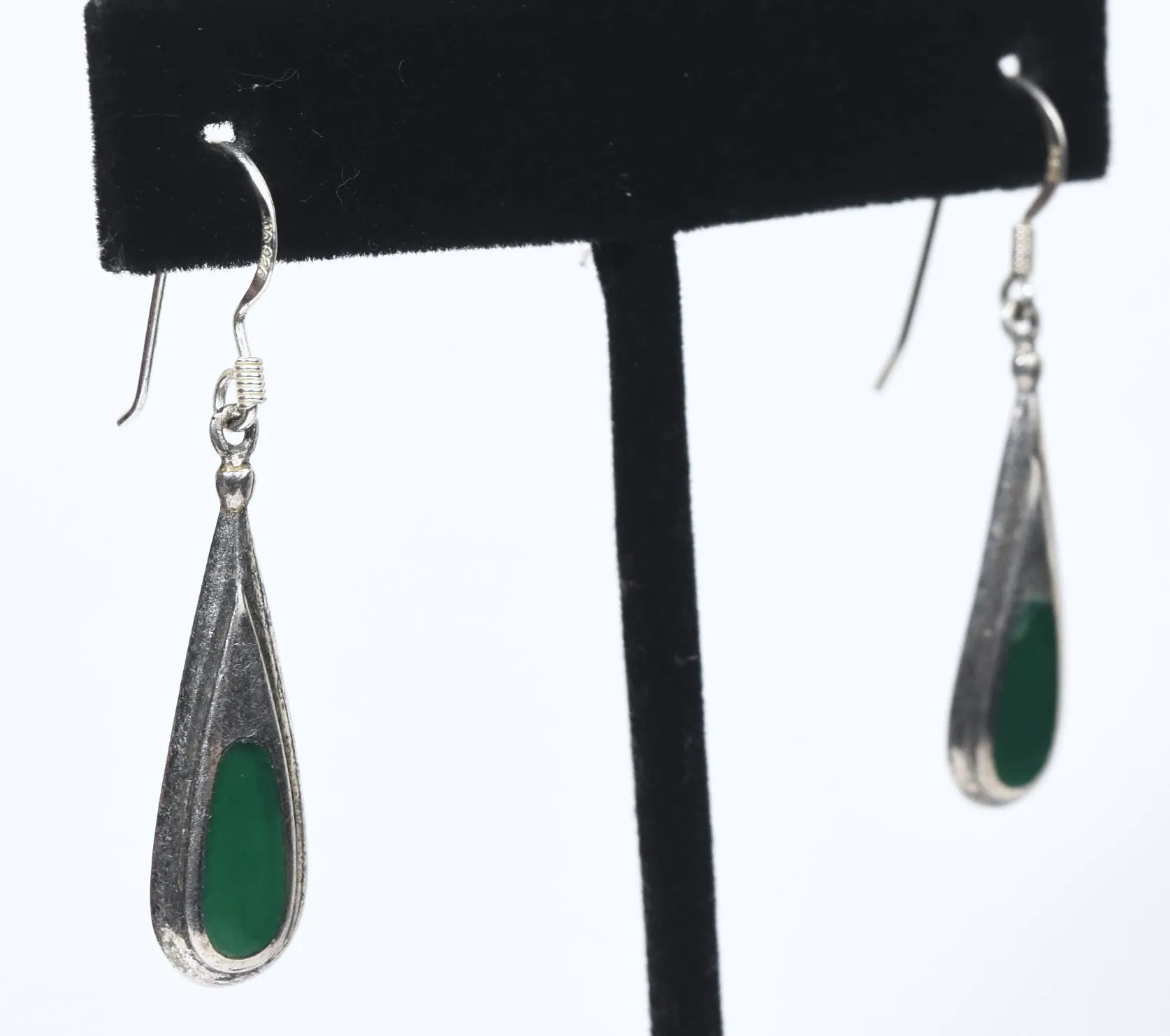 Melvin Thompson - Vintage Sterling Silver Green Enamel Earrings