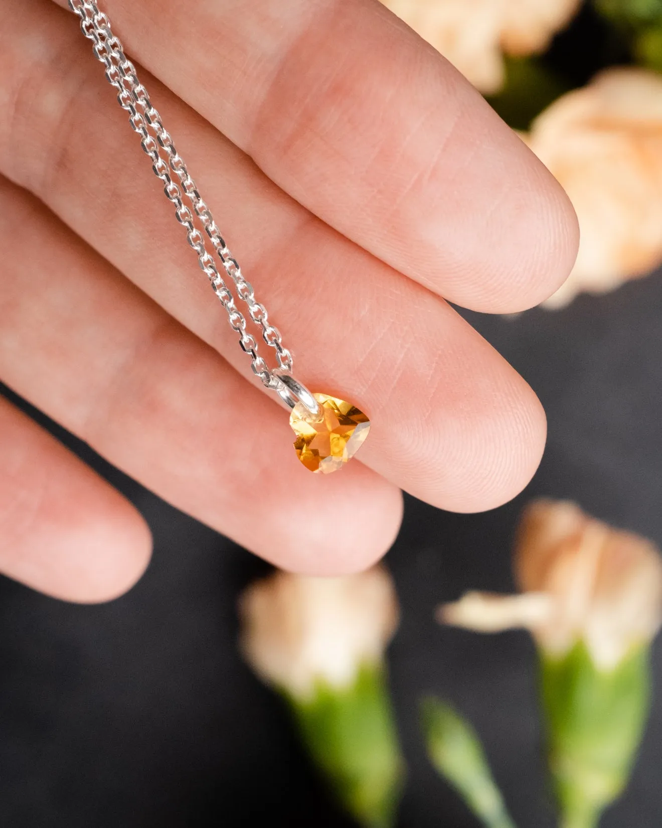 Mini Natural Citrine Heart Necklace