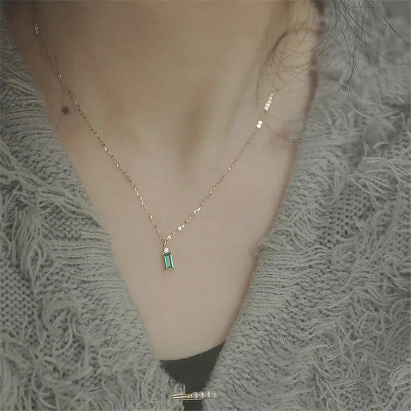 Minimalist Green Emerald Inspired Clavicle Pendant Necklaces