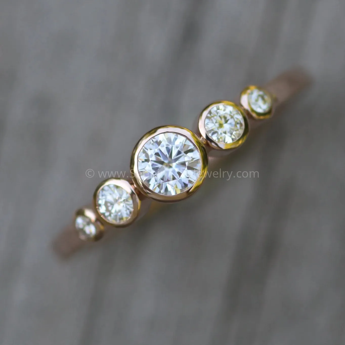 Moissanite Multi Bezel Rose Gold Ring - Forever One Moissanite Engagement Ring