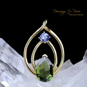 Moldavite Tanzanite Crystal Pendant 14k