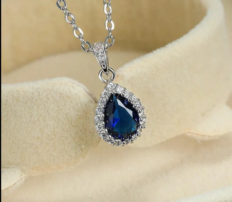 Multicolor Crystal Water Drop Stone Pendant Green Red Blue Zircon Necklaces For Women