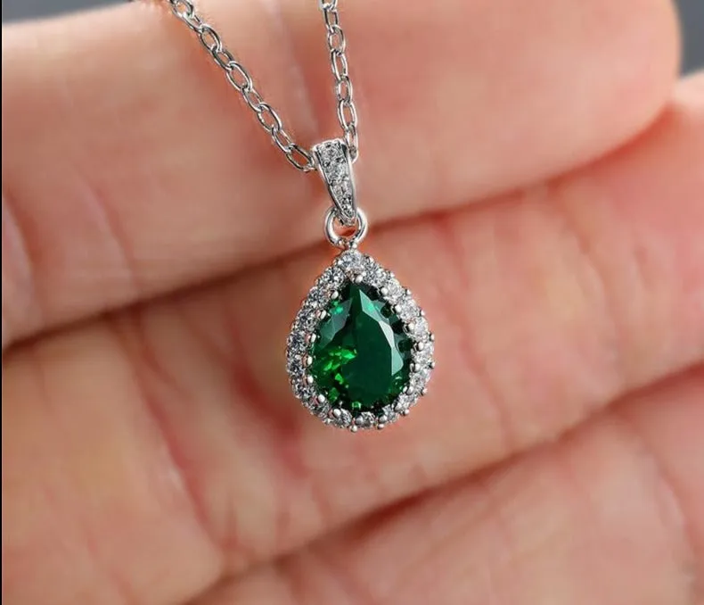 Multicolor Crystal Water Drop Stone Pendant Green Red Blue Zircon Necklaces For Women