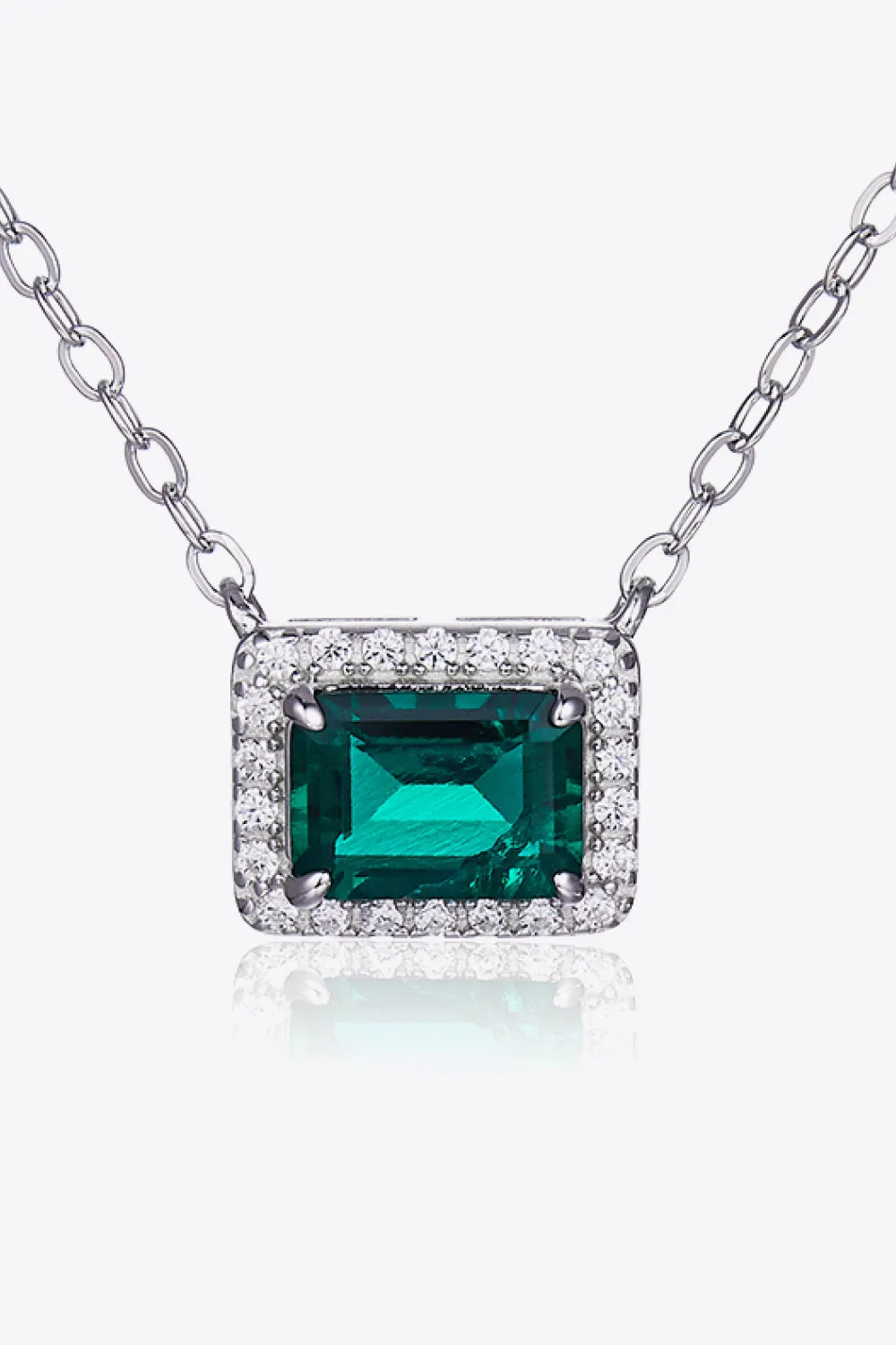 Murray Necklace 0.9 Carat Lab-Grown Emerald Green Rectangle Platinum-plated