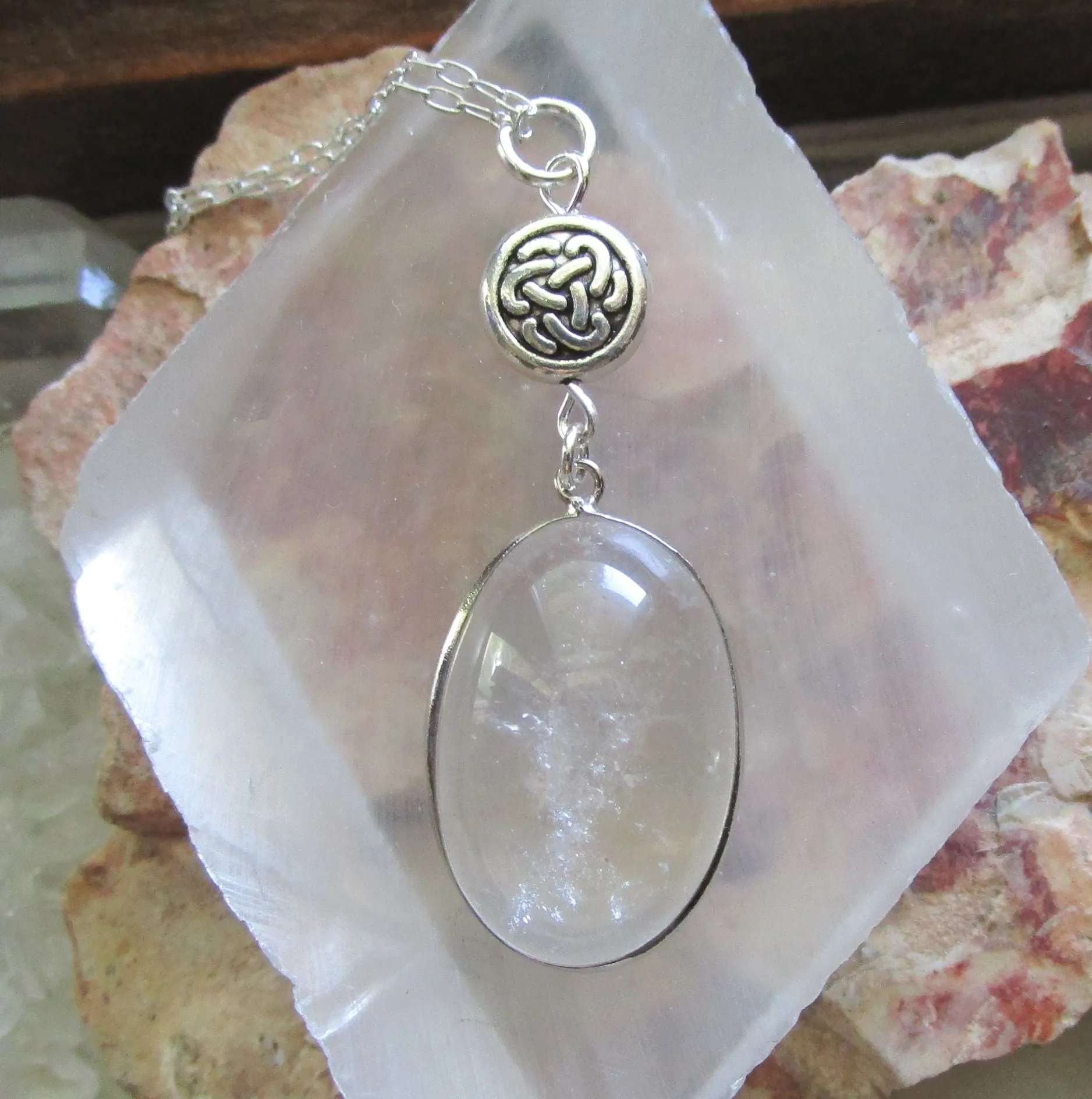 Natural Clear Quartz Celtic Knot Pendant Necklace