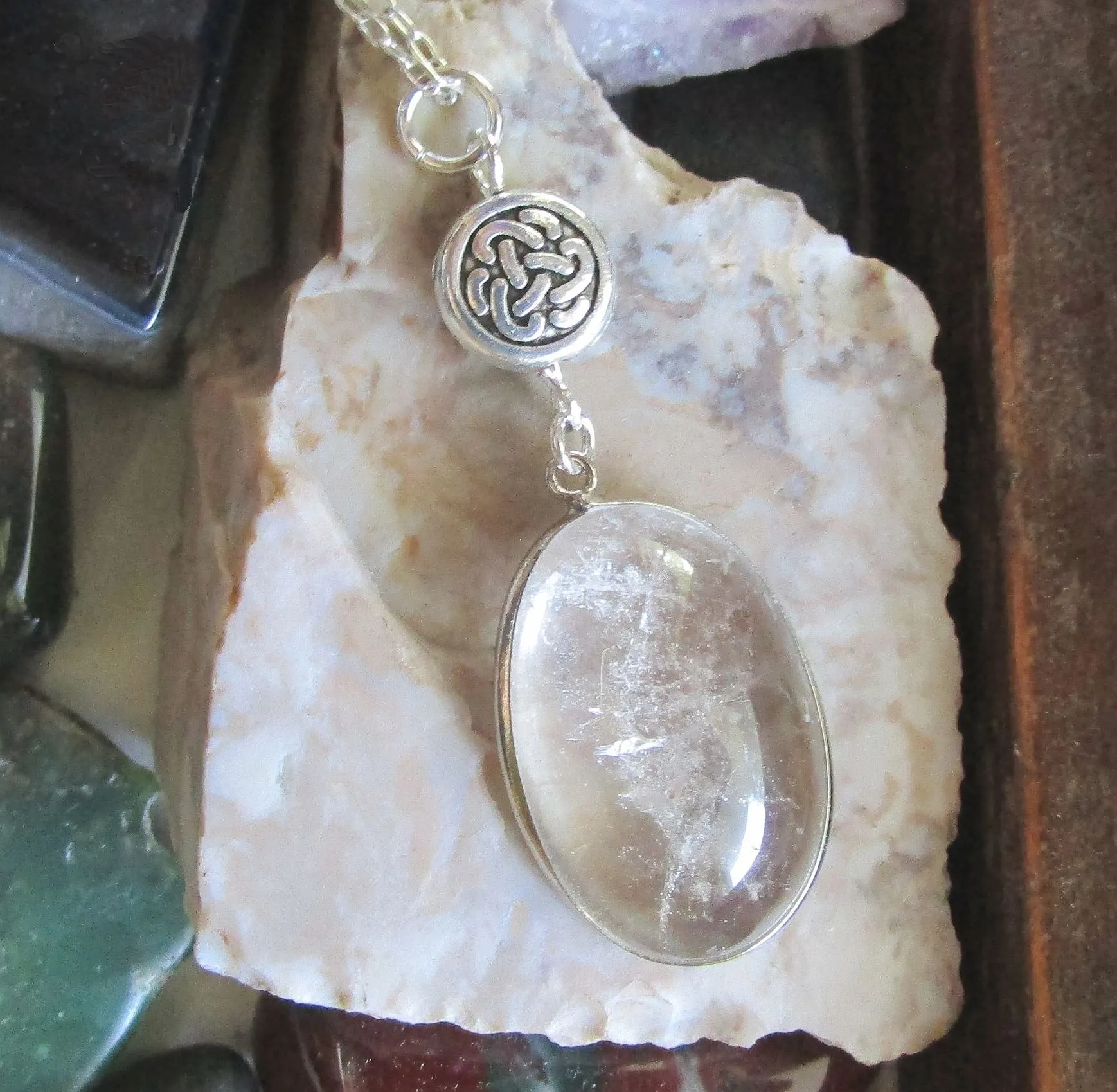 Natural Clear Quartz Celtic Knot Pendant Necklace