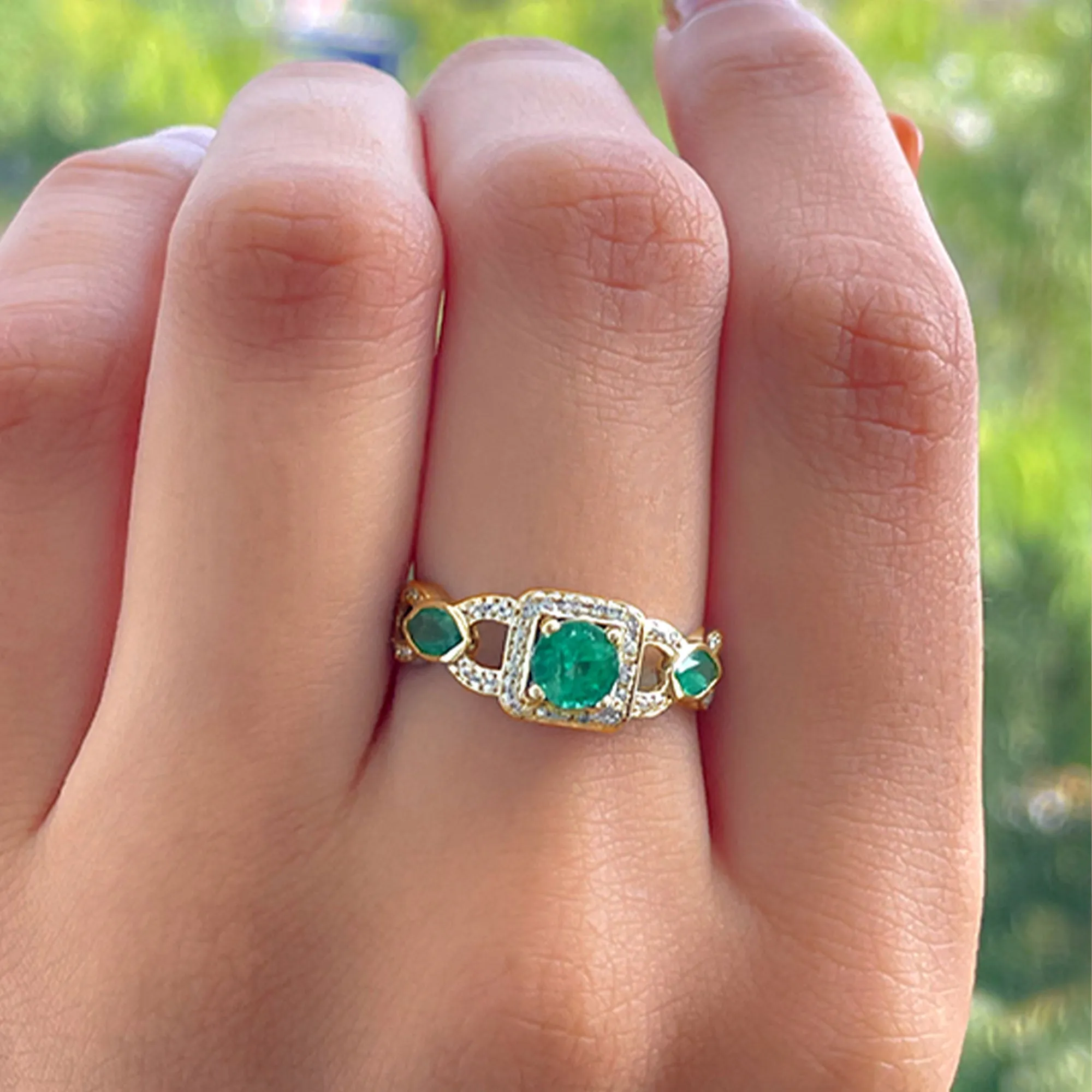 Natural Emerald and Diamond Vintage Engagement Ring