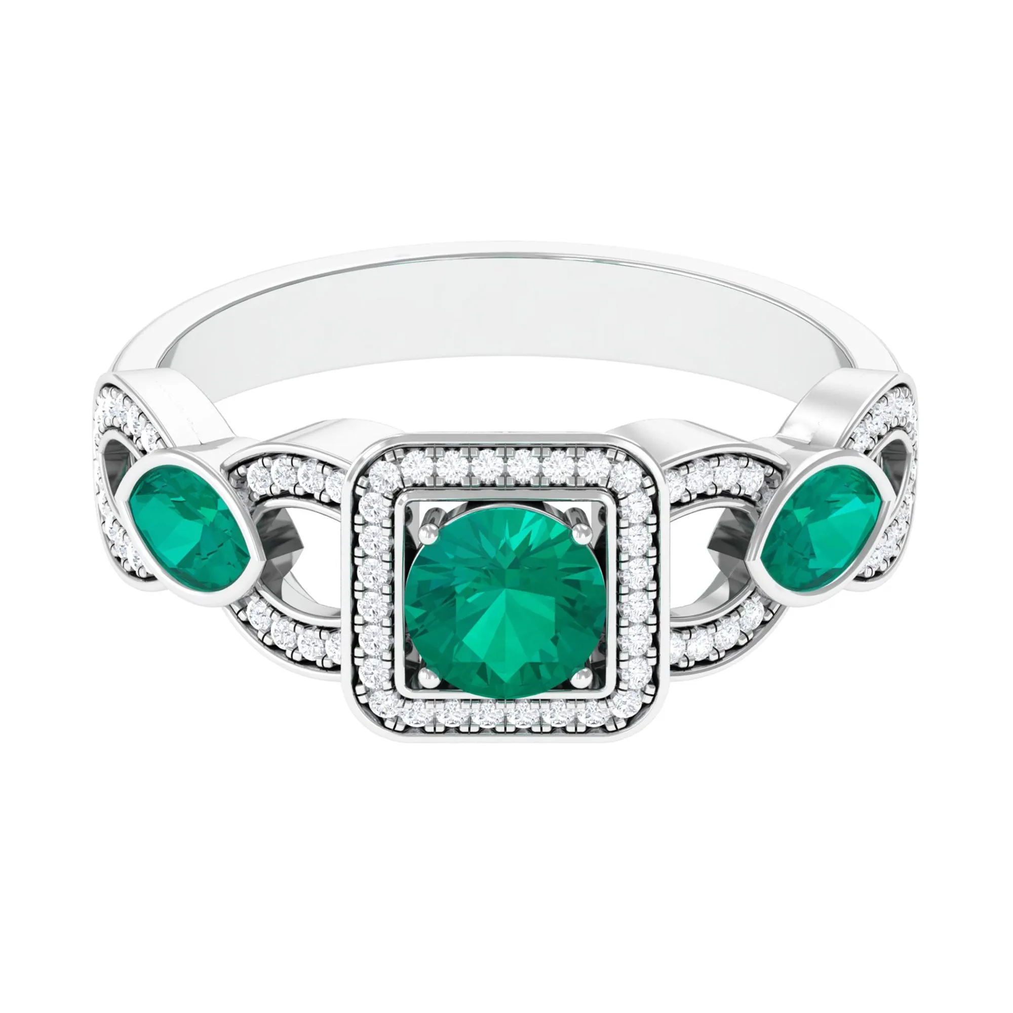 Natural Emerald and Diamond Vintage Engagement Ring