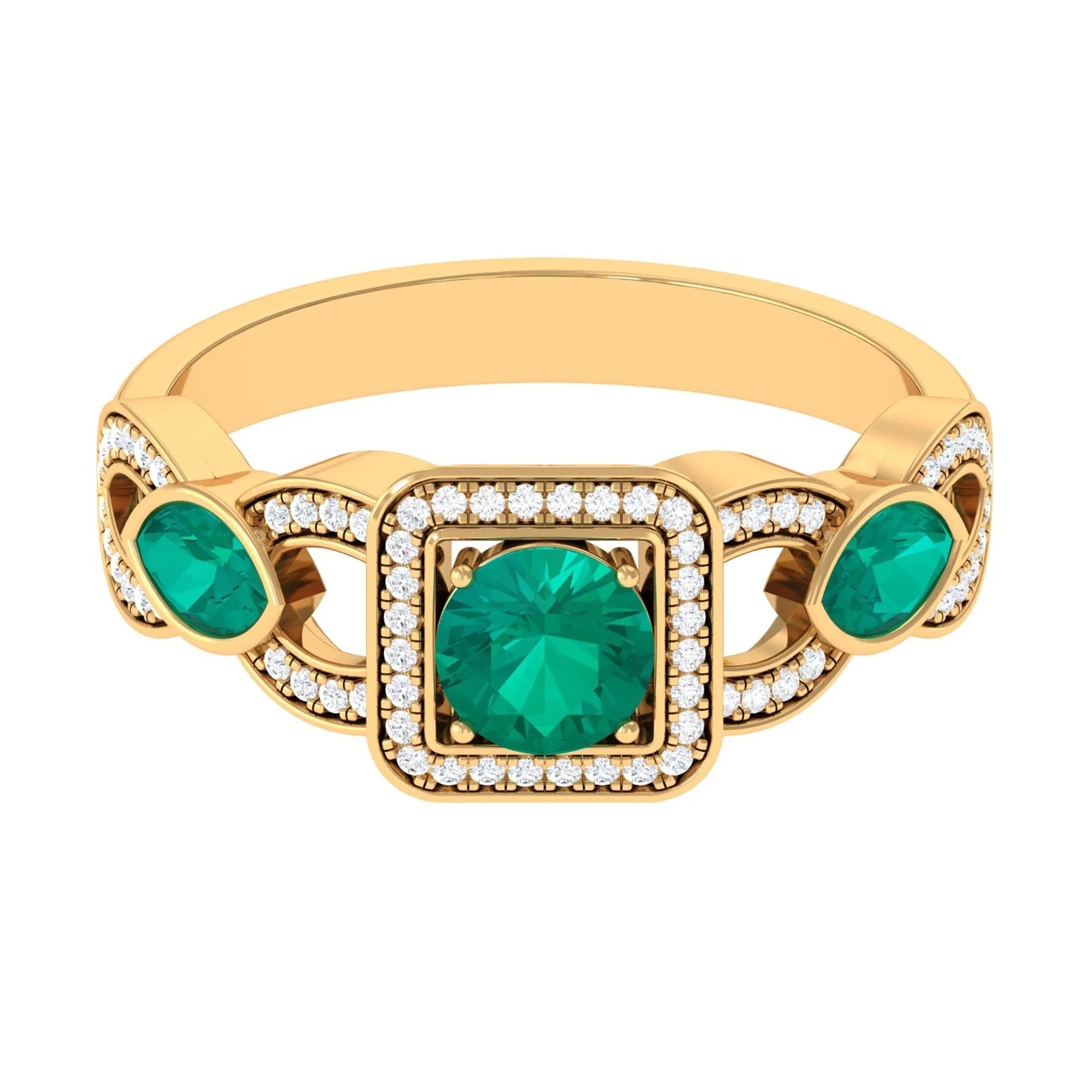 Natural Emerald and Diamond Vintage Engagement Ring