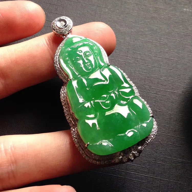 Natural Jade Pendant Jadeite Gold Guan Yin Pendant PT387