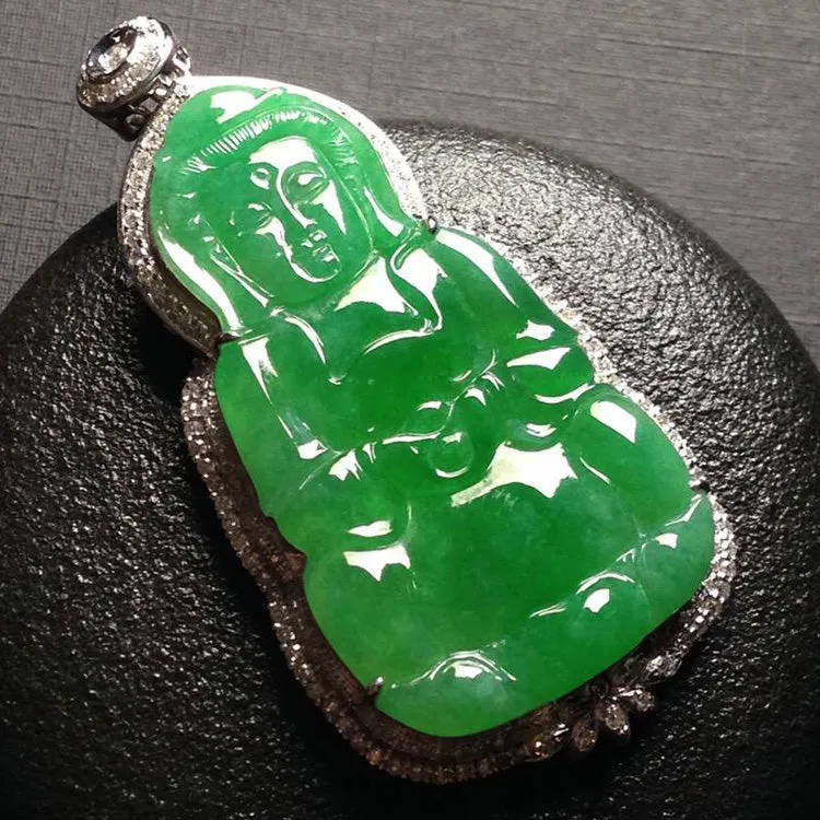 Natural Jade Pendant Jadeite Gold Guan Yin Pendant PT387