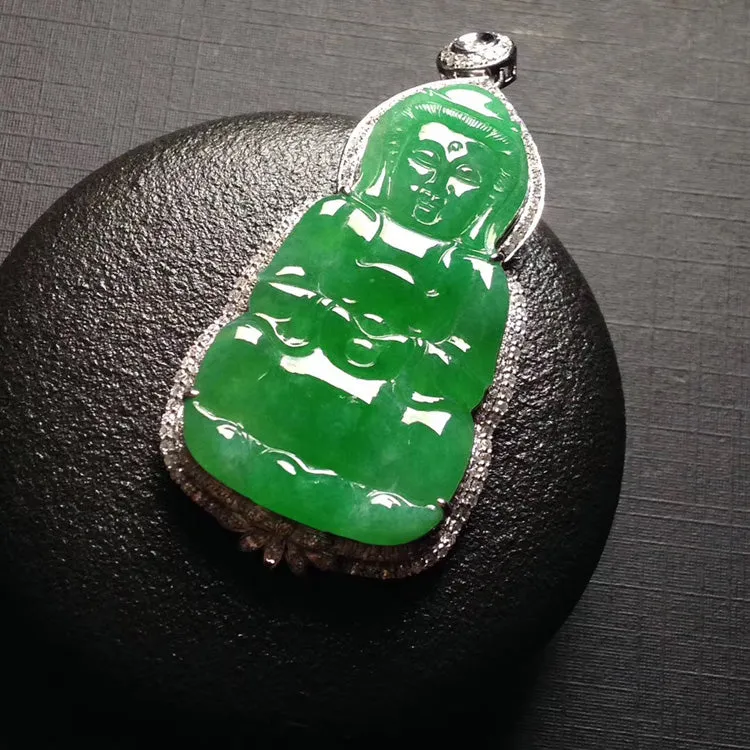 Natural Jade Pendant Jadeite Gold Guan Yin Pendant PT387