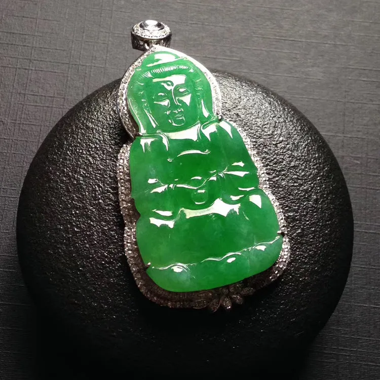 Natural Jade Pendant Jadeite Gold Guan Yin Pendant PT387