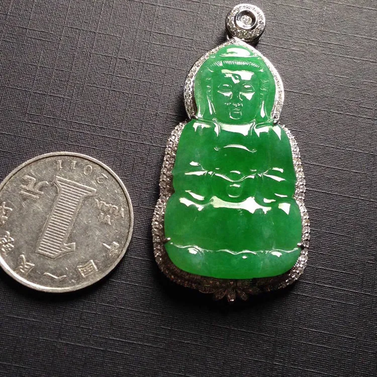 Natural Jade Pendant Jadeite Gold Guan Yin Pendant PT387