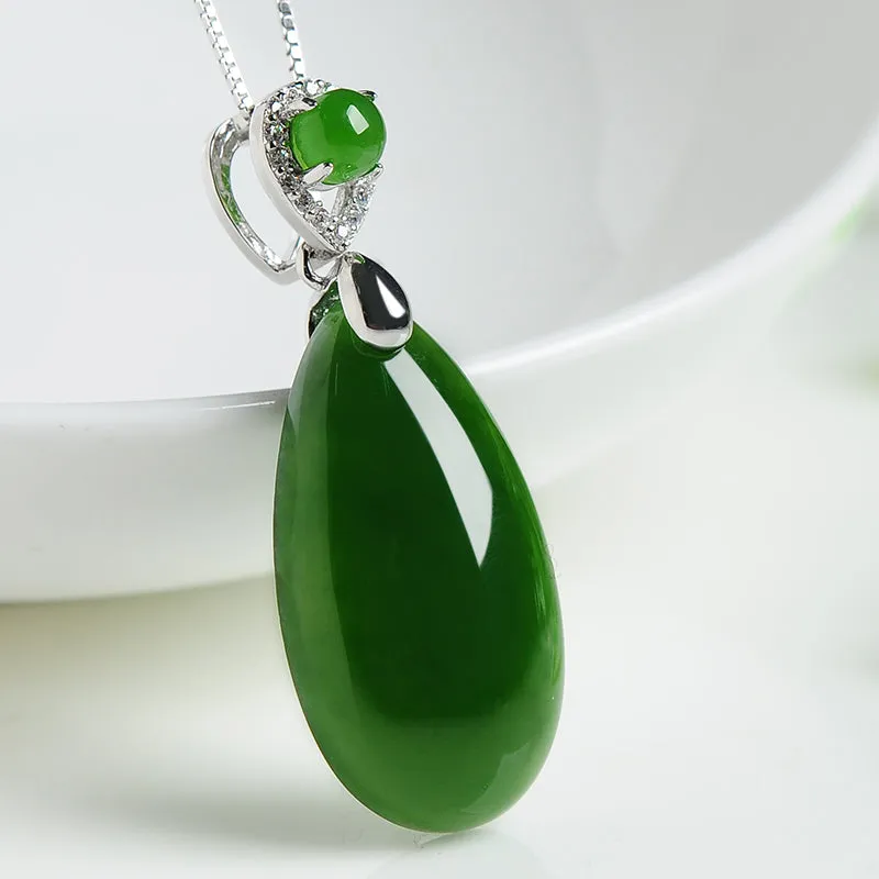 Natural Jade Pendant Nephrite Silver Pendant PT12