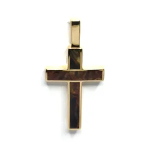 Natural pietersite 2 section inlaid cross pendant