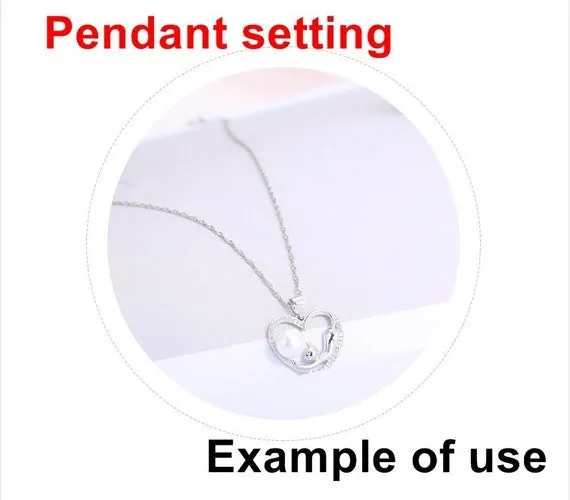 Necklace Pendant Setting Blank 7.5mm 1pc 2.0g 925 Sterling Silver Heart Shape Base for 1 Pearl Bead CZ Semi Mount Wholesale Available