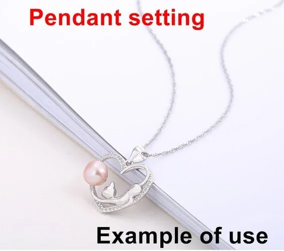 Necklace Pendant Setting Blank 7.5mm 1pc 2.0g 925 Sterling Silver Heart Shape Base for 1 Pearl Bead CZ Semi Mount Wholesale Available