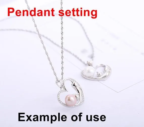 Necklace Pendant Setting Blank 7.5mm 1pc 2.0g 925 Sterling Silver Heart Shape Base for 1 Pearl Bead CZ Semi Mount Wholesale Available