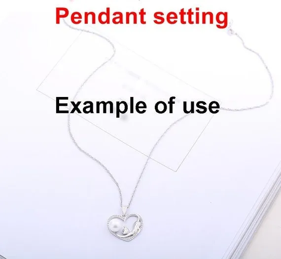 Necklace Pendant Setting Blank 7.5mm 1pc 2.0g 925 Sterling Silver Heart Shape Base for 1 Pearl Bead CZ Semi Mount Wholesale Available