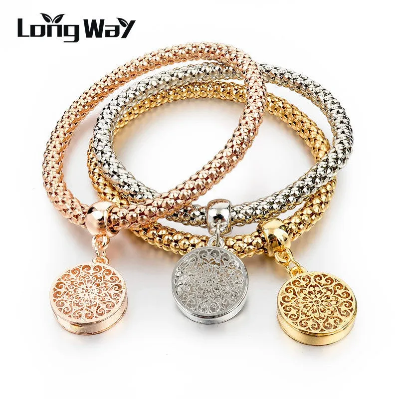 New Fashion Gold Silver Chain Bracelet Round Hollow Charm Bracelets