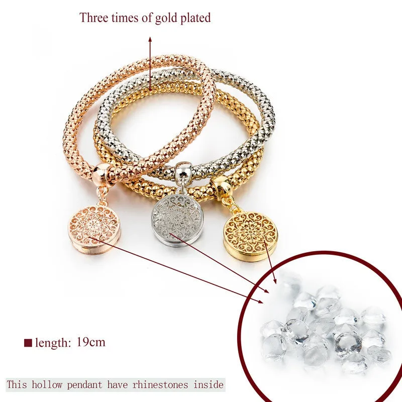 New Fashion Gold Silver Chain Bracelet Round Hollow Charm Bracelets