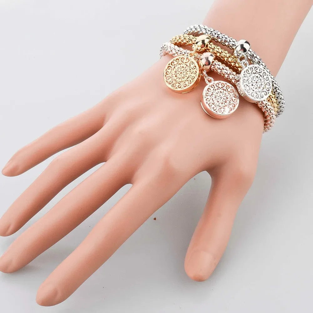 New Fashion Gold Silver Chain Bracelet Round Hollow Charm Bracelets