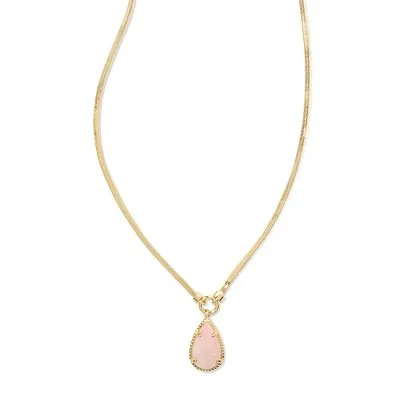 New - Kendra Scott Sami Quartz Herringbone 14K Gold Over Brass Statement Necklace - Rose Quartz