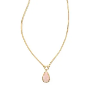 New - Kendra Scott Sami Quartz Herringbone 14K Gold Over Brass Statement Necklace - Rose Quartz