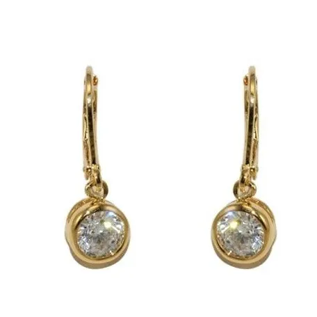 Onie Round CZ Gold Bezel Drop Earrings