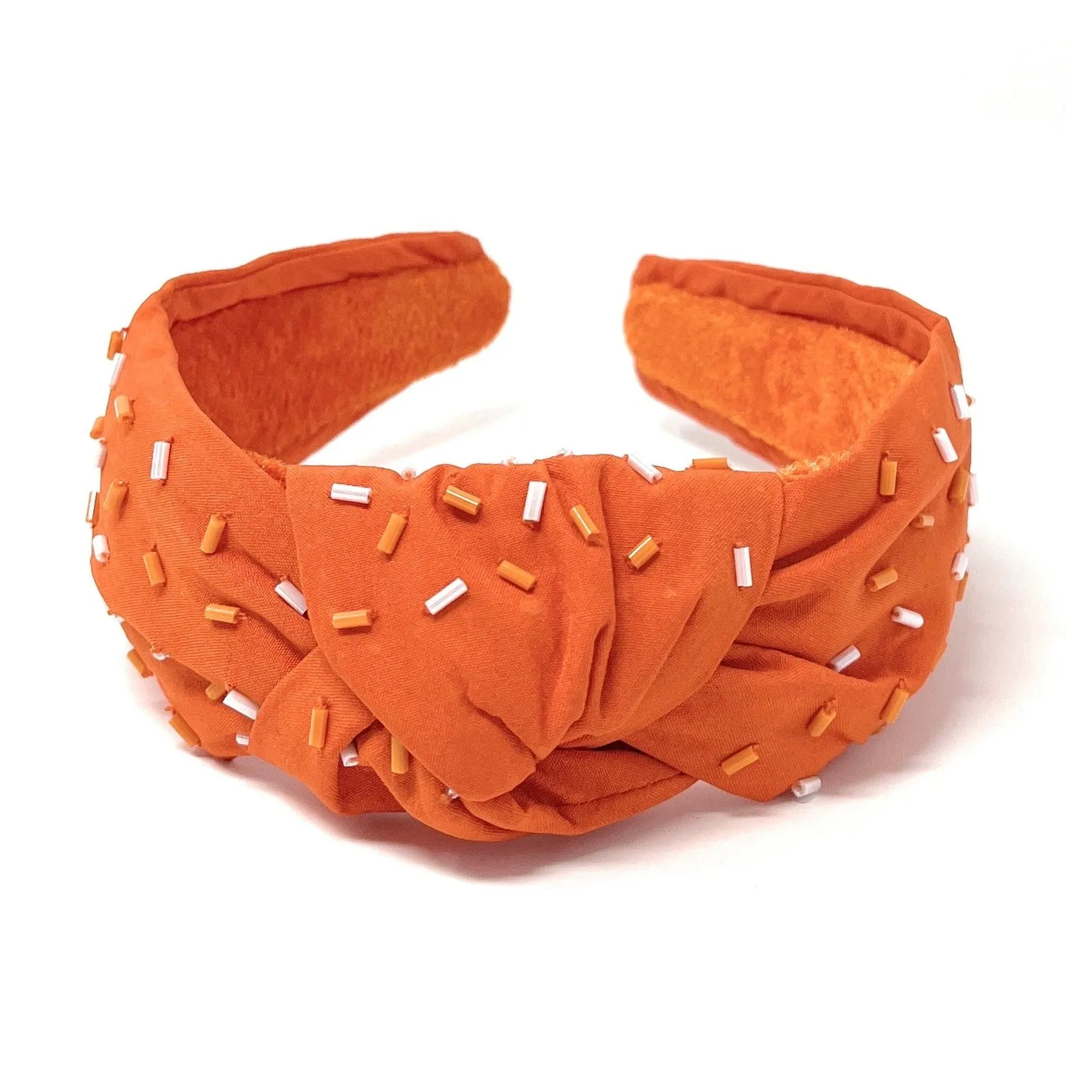 Orange Hand Beaded Sprinkles Knot Headband