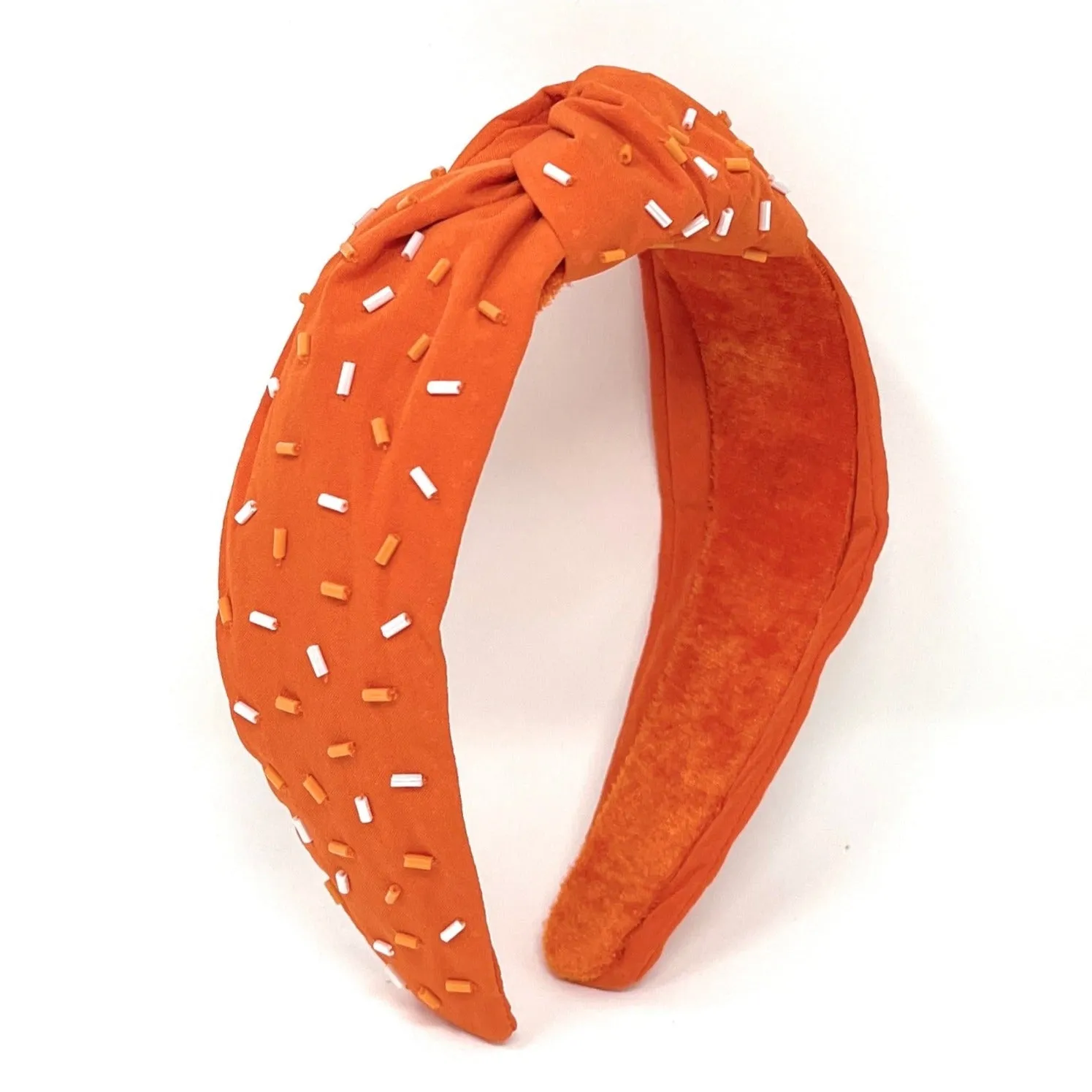 Orange Hand Beaded Sprinkles Knot Headband